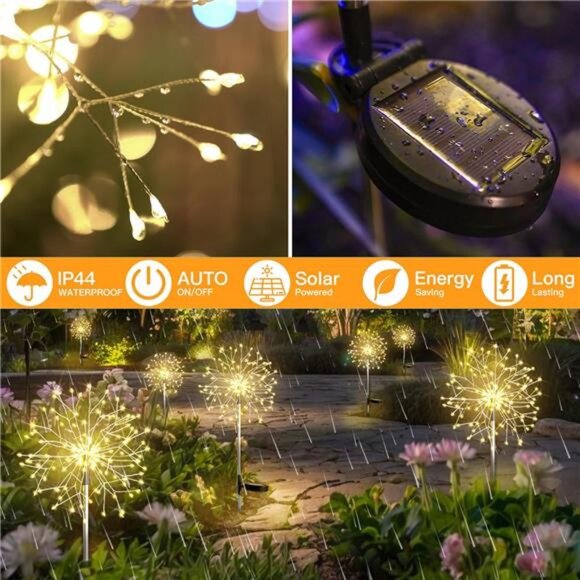 Solar Garden Lights Outdoor Waterproof Decorative, 2Pack 150LED Firework Lights - Picture 4 of 7